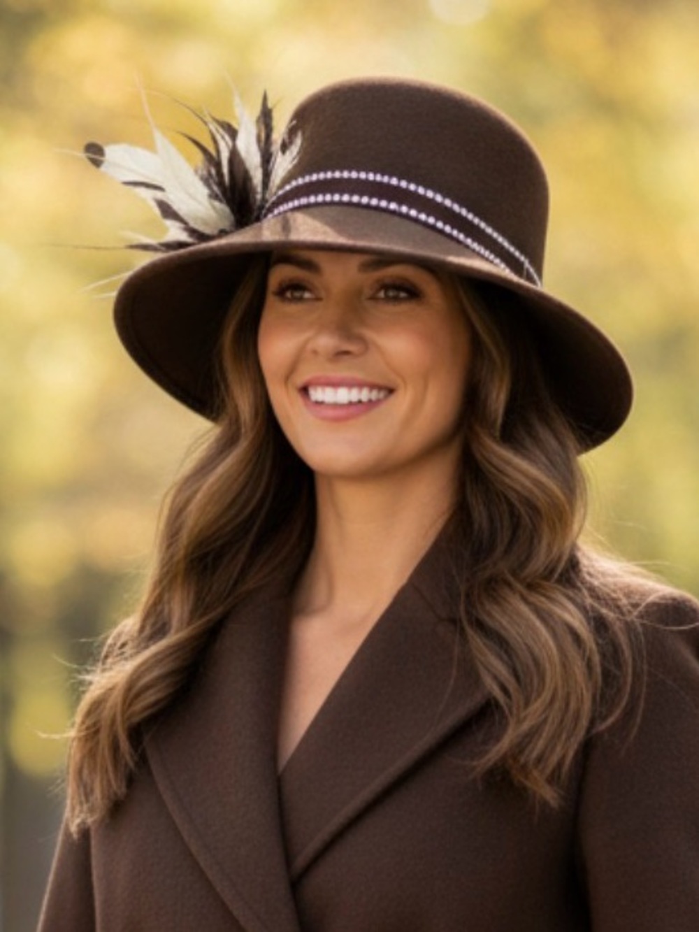Wool Felt Hat with Elaborate Feathers and a Double Rhinestone Trim on the Band